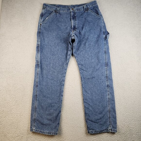 Wrangler Fleece Lined Carpenter Jeans Men's 36x32 Relaxed Blue Denim Workwear - Picture 3 of 14